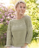 В'ЯЗАНИЙ АЖУРНИЙ ДЖЕМПЕР З КРУГОВОЮ КОКЕТКОЮ, РУКАВАМИ 3/4 З РУШЕЧКАМИ 